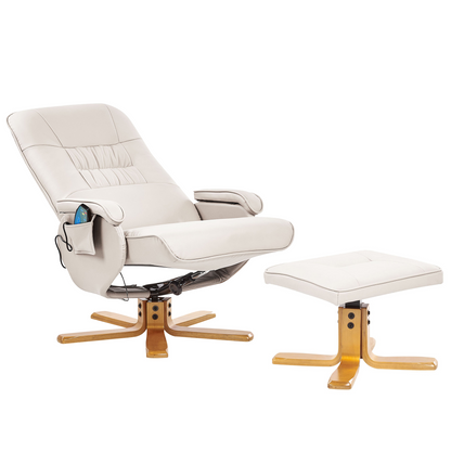 Recliner Armchair Beige Footrest Heated Massage Faux Leather