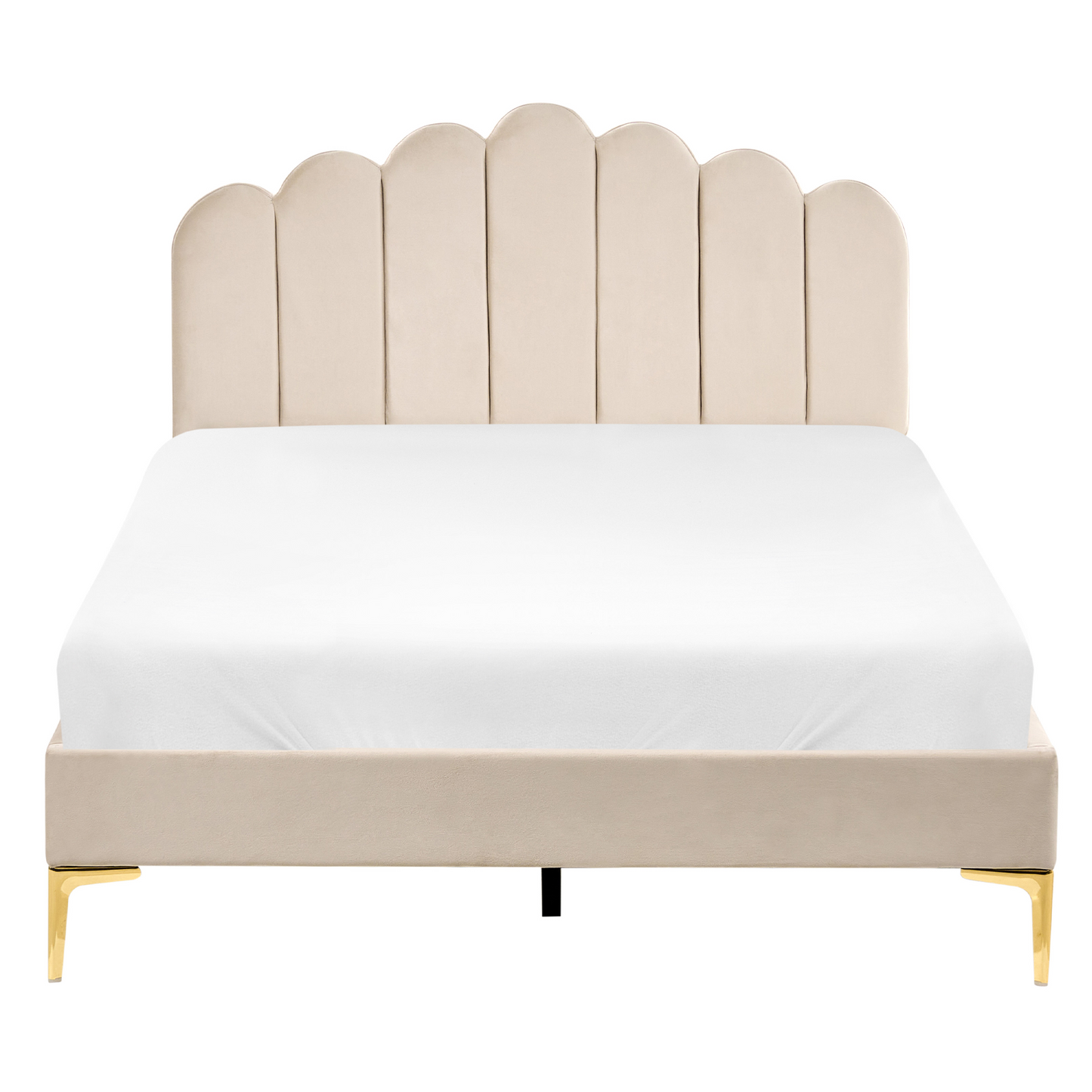 EU Velvet Bed Small Double Beige With Metal Legs And Headboard
