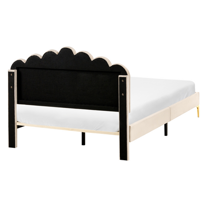 EU Velvet Bed Small Double Beige With Metal Legs And Headboard