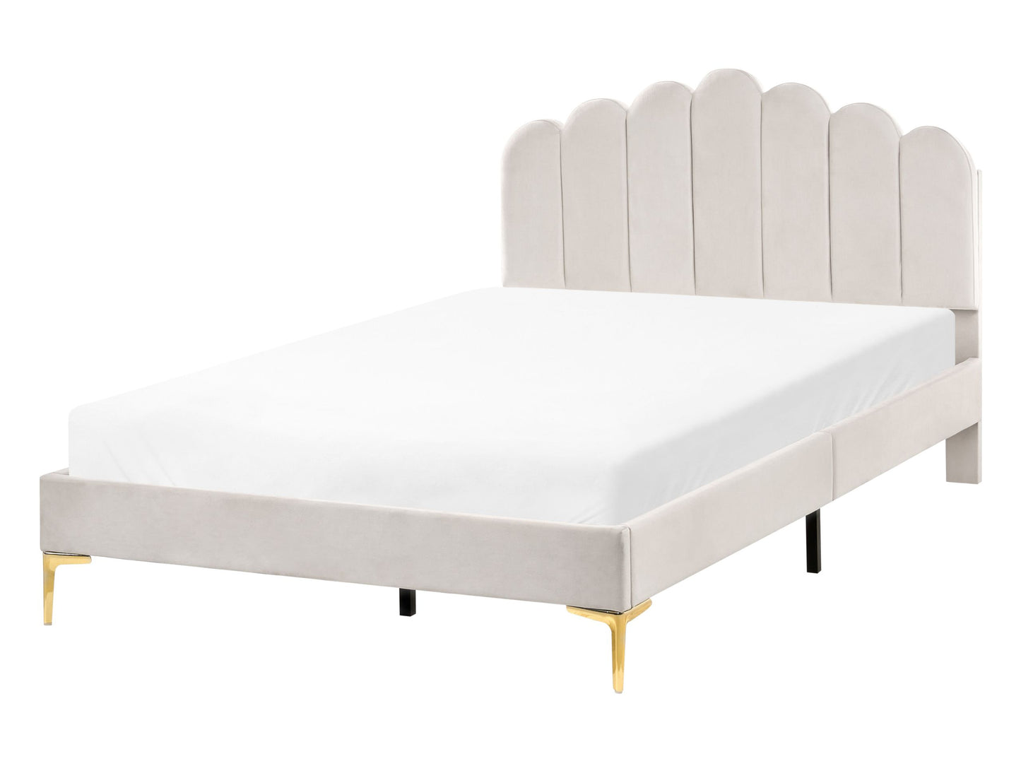 EU Velvet Small Double Bed In Off White With Adjustable Headboard