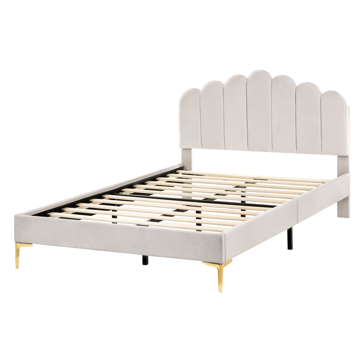 EU Velvet Small Double Bed In Off White With Adjustable Headboard
