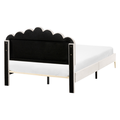 EU Velvet Small Double Bed In Off White With Adjustable Headboard