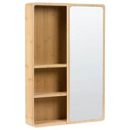 Bamboo Home Bathroom Cabinet With Mirror Sliding Door Light Brown