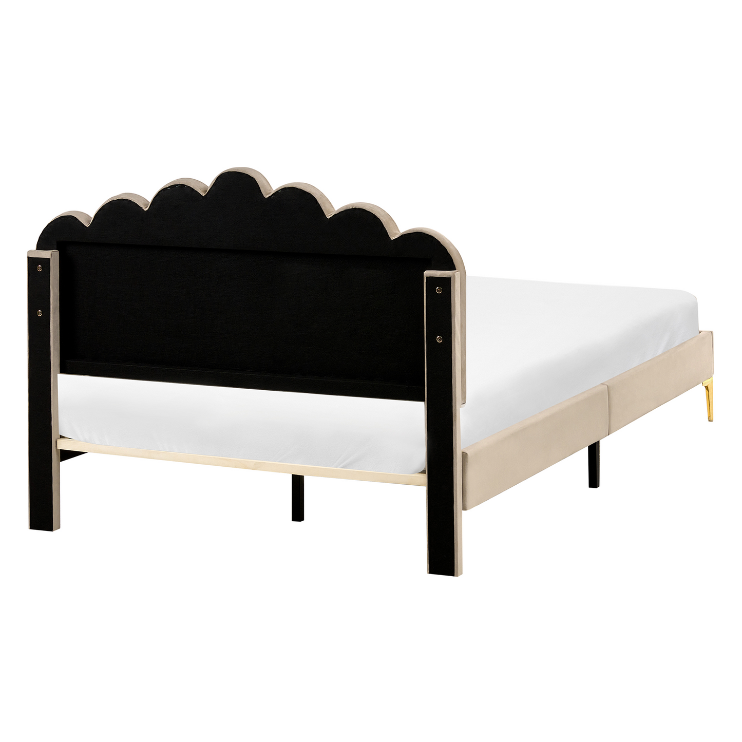 EU Velvet Small Double Bed Taupe With Headboard And Slatted Base