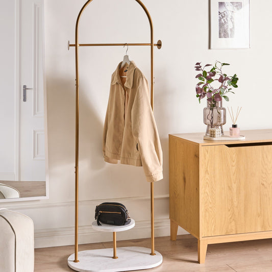 Clothes Rack Gold White Marble Freestanding 174cm Shelf