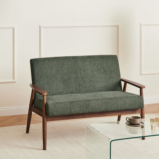 Retro 2-Seater Sofa Green and Brown Polyester Wood Frame