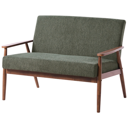 Retro 2-Seater Sofa Green and Brown Polyester Wood Frame