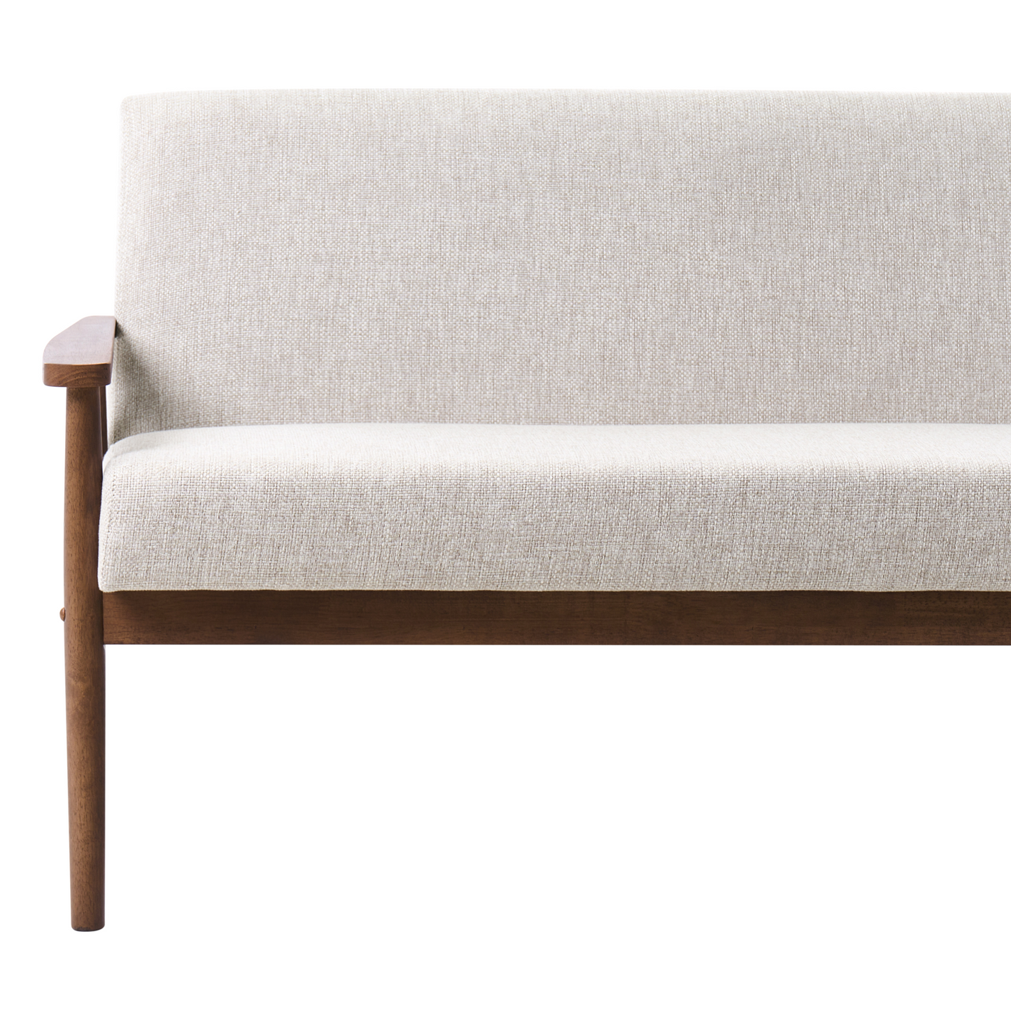 2-Seater Grey Brown Polyester Upholstery Mid Century Wood Frame