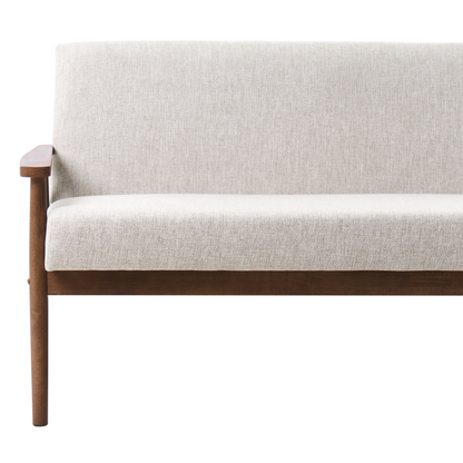 2-Seater Grey Brown Polyester Upholstery Mid Century Wood Frame