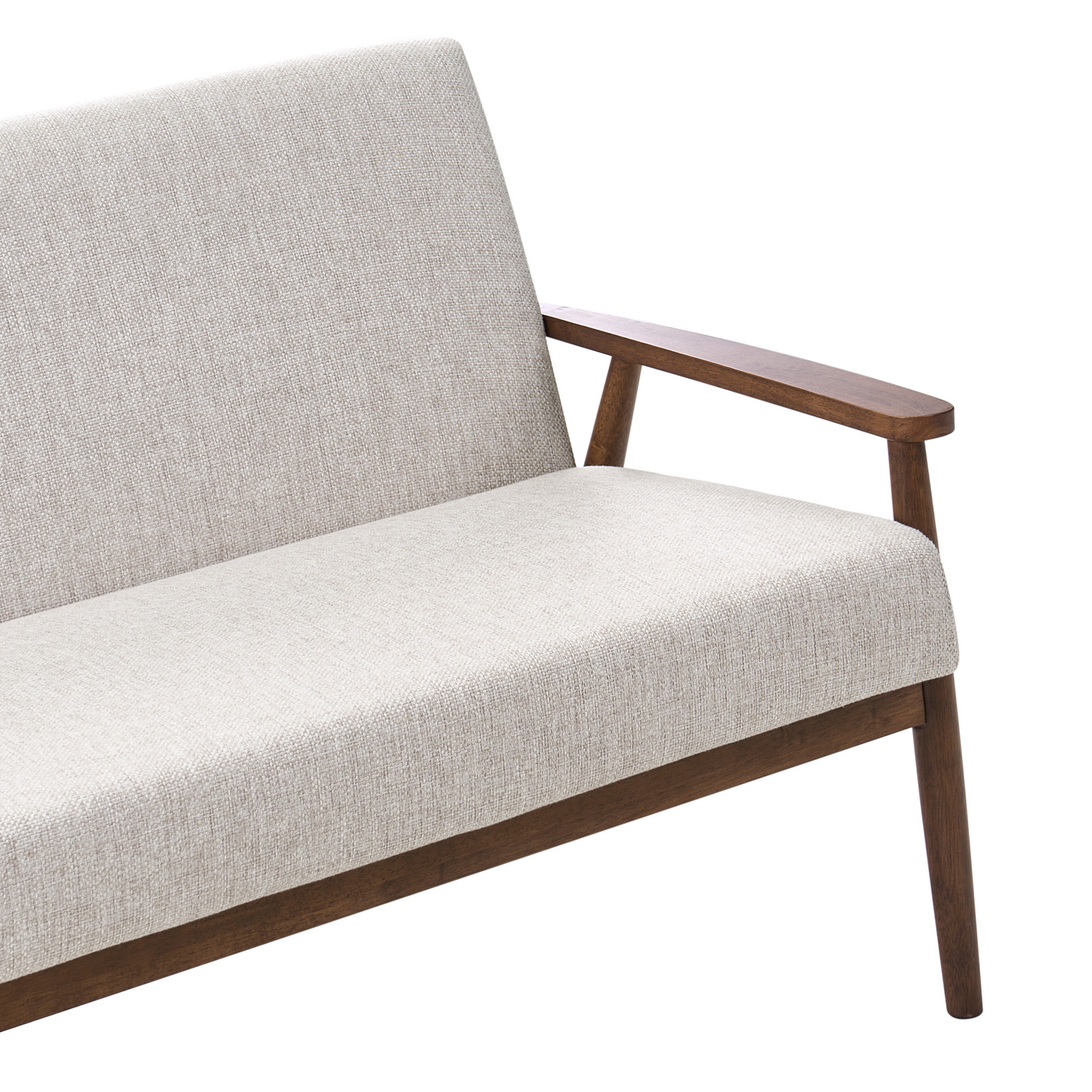2-Seater Grey Brown Polyester Upholstery Mid Century Wood Frame