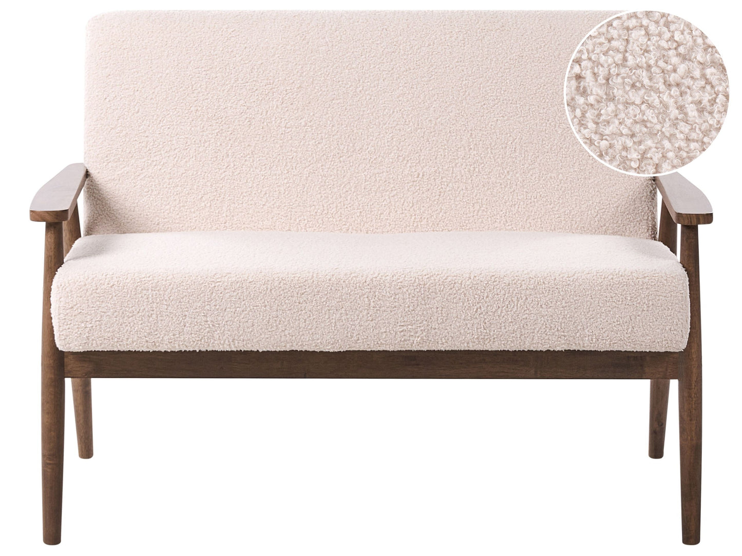 Sofa Beige and Brown Boucle 2-Seater Wood Frame Armrests