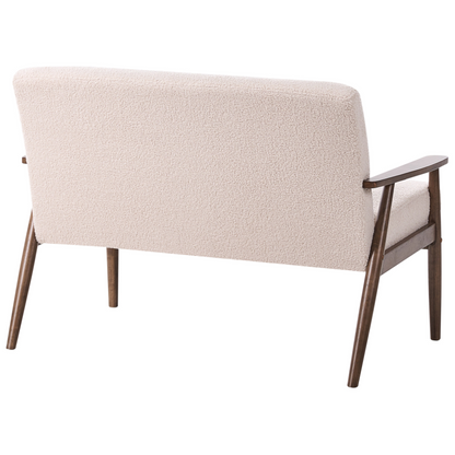 Sofa Beige and Brown Boucle 2-Seater Wood Frame Armrests