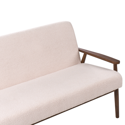 Sofa Beige and Brown Boucle 2-Seater Wood Frame Armrests