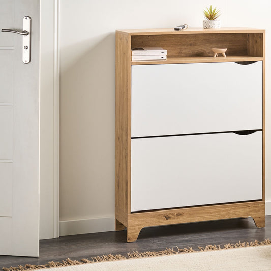 LuxeHome White MDF Shoe Storage Cabinet 2 Compartments