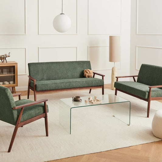 Living Room Set Green And Dark Brown Retro Wood Frame