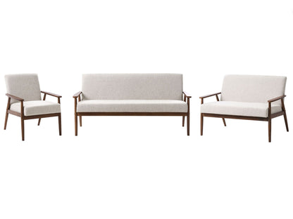 Retro Living Room Set Three Piece Grey and Dark Brown Polyester Upholstery with Solid Wooden Frame