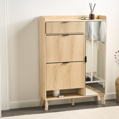 ScandiHome Light Brown Shoe Cabinet With Mirror And Drawers