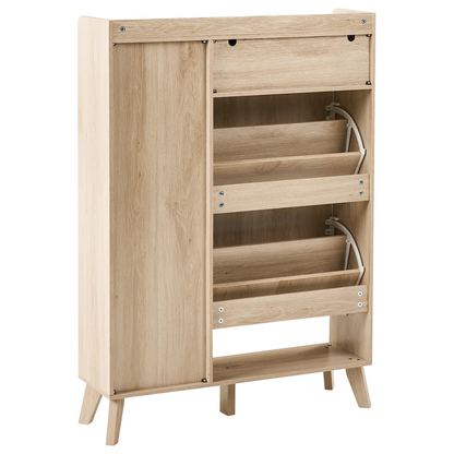 ScandiHome Light Brown Shoe Cabinet With Mirror And Drawers