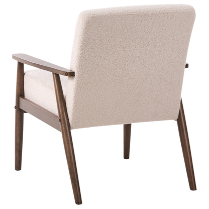 Boucle Beige And Dark Brown Living Room Set 3-Piece With Retro Wood Frame