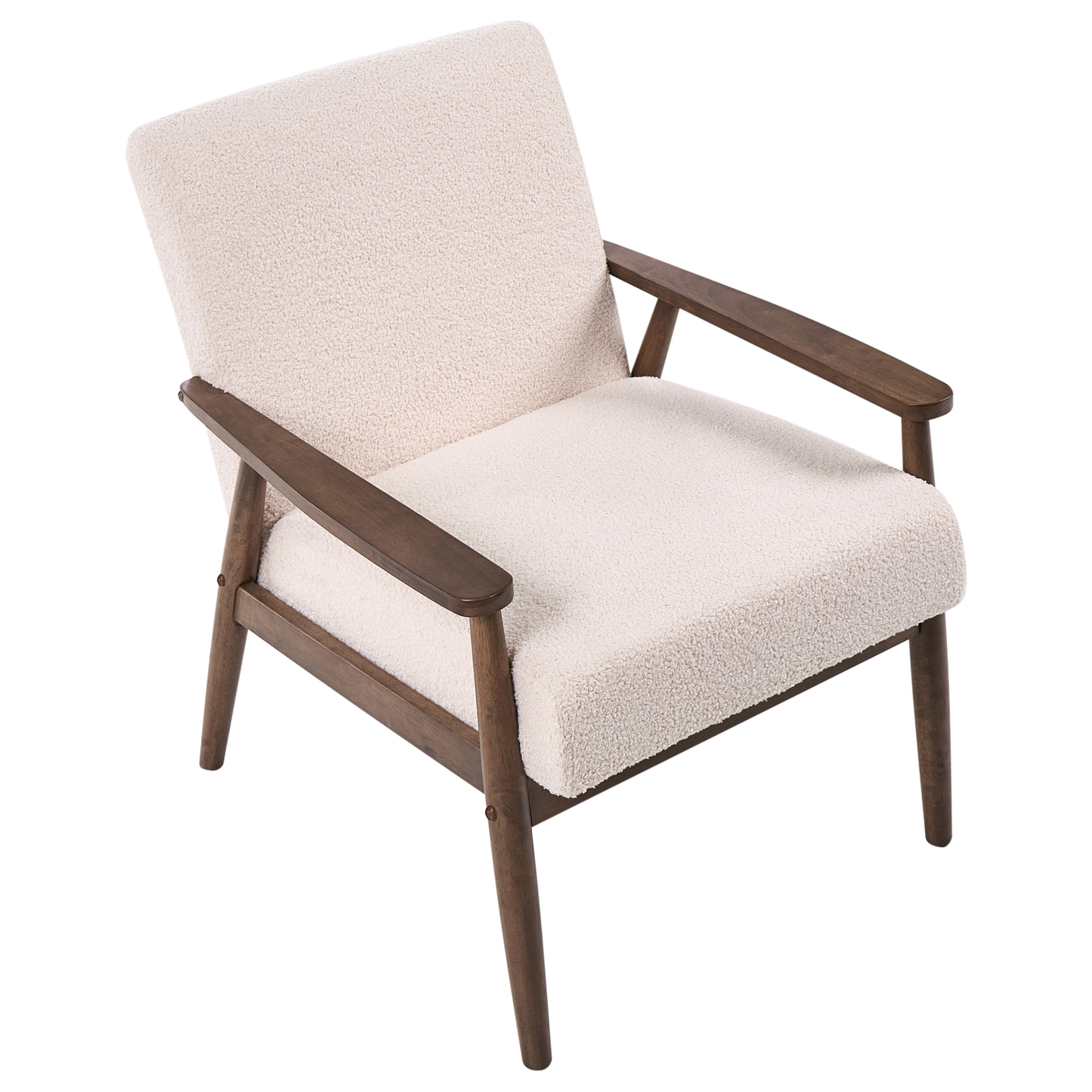 Boucle Beige And Dark Brown Living Room Set 3-Piece With Retro Wood Frame