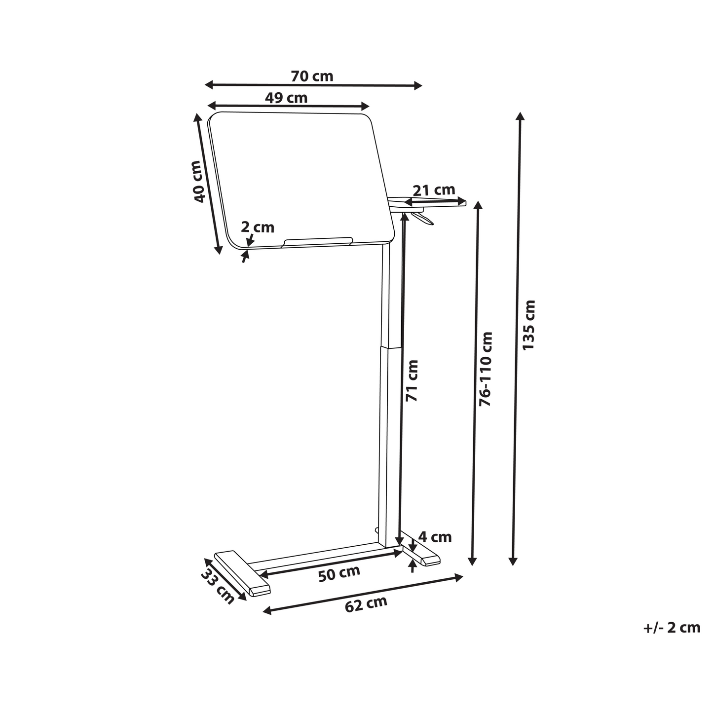 Manually Adjustable Laptop Desk Brown White 70 x 40cm
