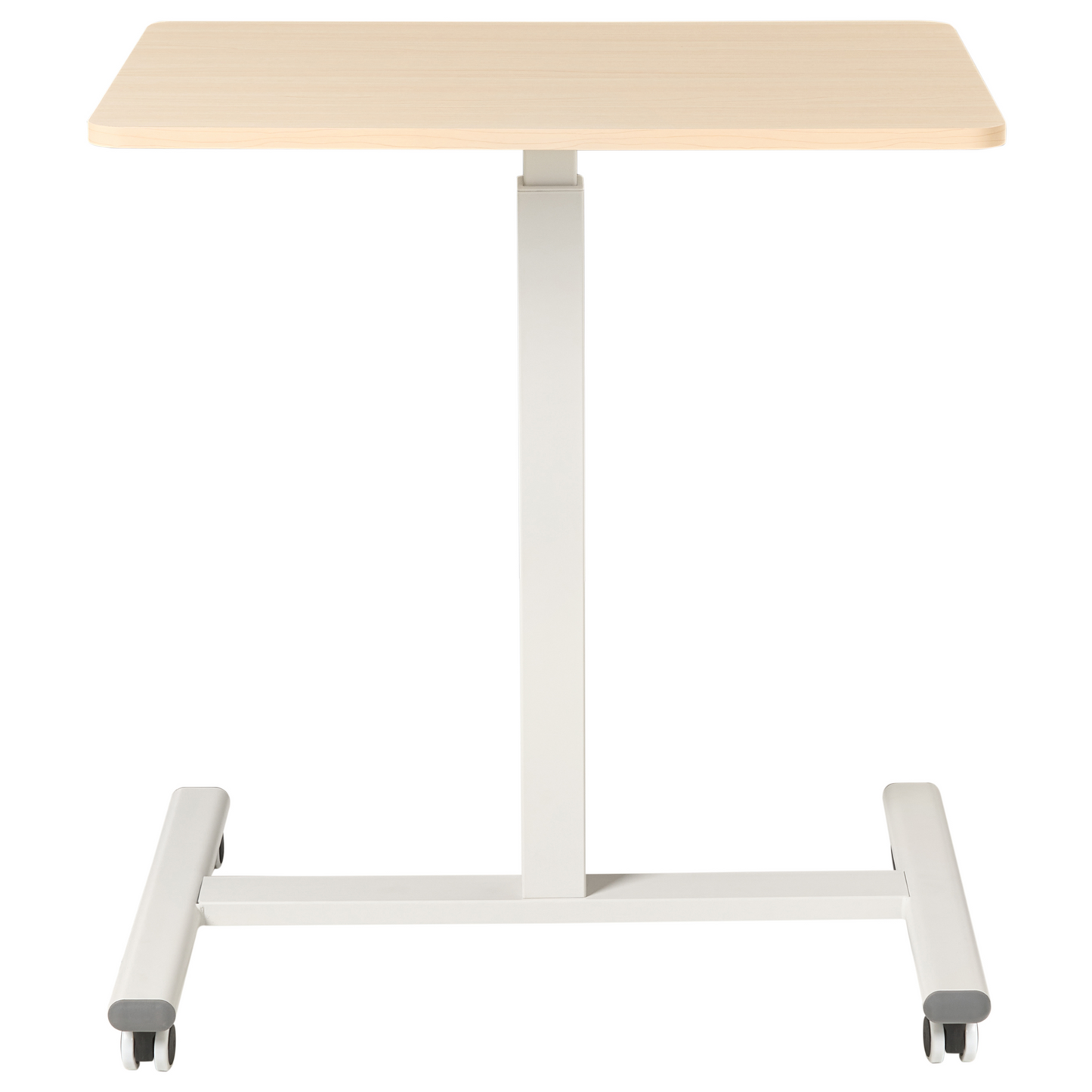 Manually Adjustable Mobile Laptop Desk Sit Stand Light Brown Top With White Steel Frame 65 x 48cm