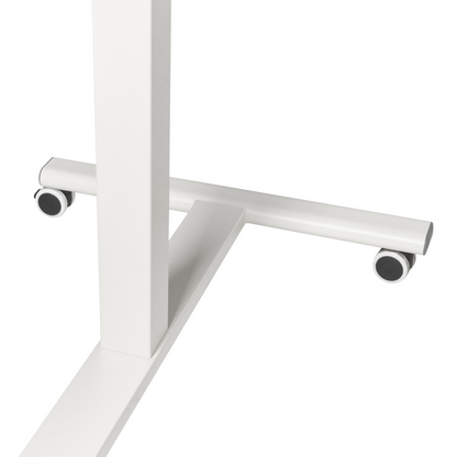 Manually Adjustable Mobile Laptop Desk Sit Stand Light Brown Top With White Steel Frame 65 x 48cm