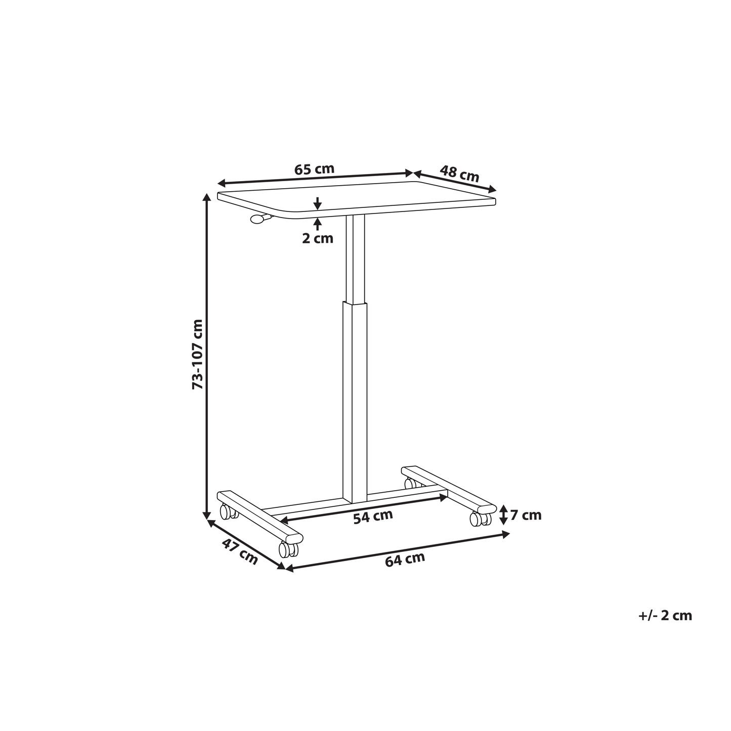 Manually Adjustable Mobile Laptop Desk Sit Stand Light Brown Top With White Steel Frame 65 x 48cm