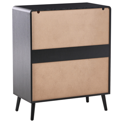 BrandName Black 4 Drawer Chest With Rattan Front Boho Wood Legs