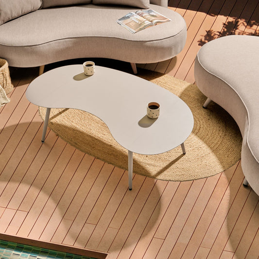 Garden Coffee Table Beige Aluminum 130 x 65cm UV Resistant Kidney Shaped Outdoor Furniture