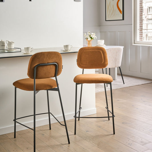 Lux Velvet Bar Chairs Set of 2 Golden Brown Upholstery Black Frame