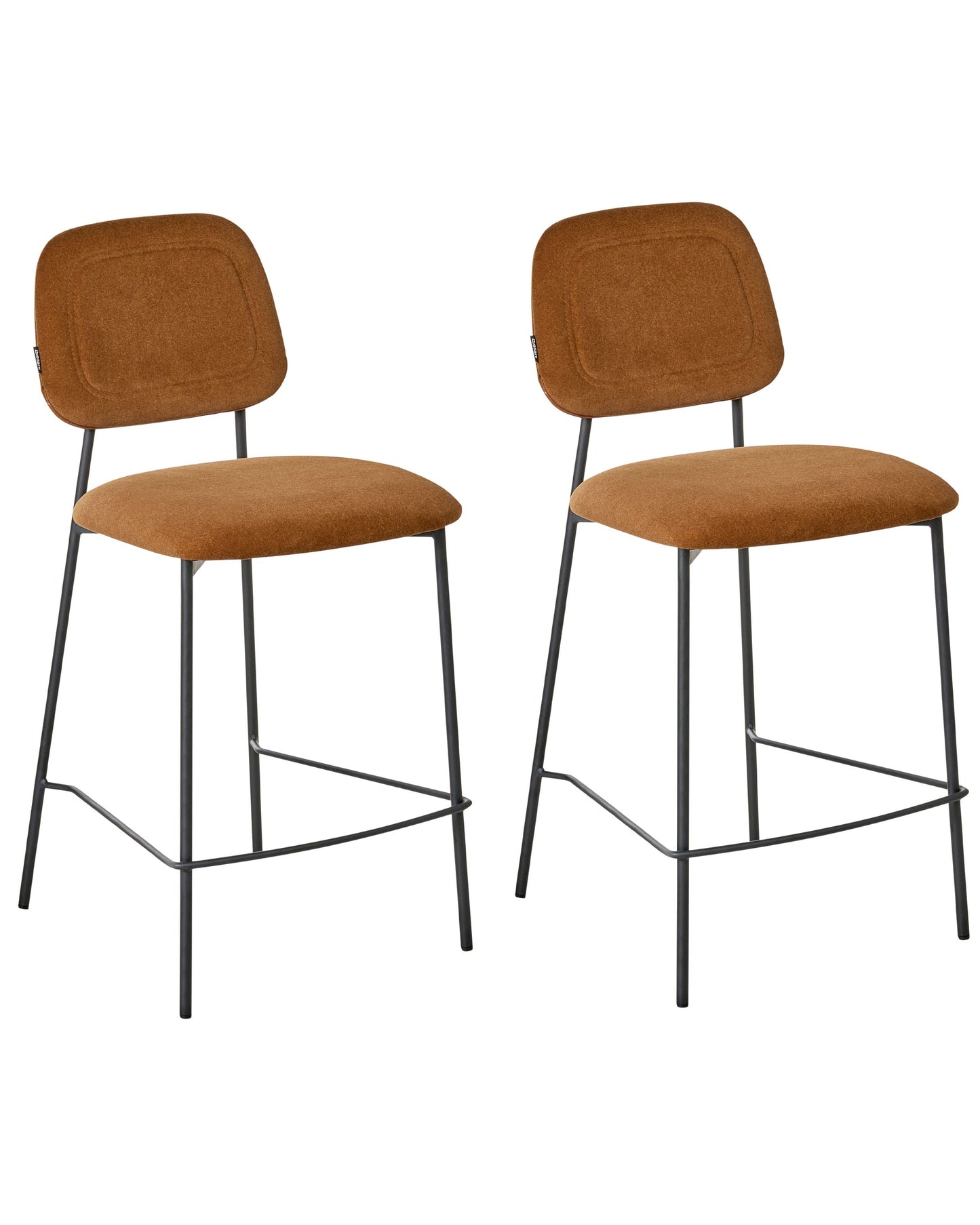 Lux Velvet Bar Chairs Set of 2 Golden Brown Upholstery Black Frame