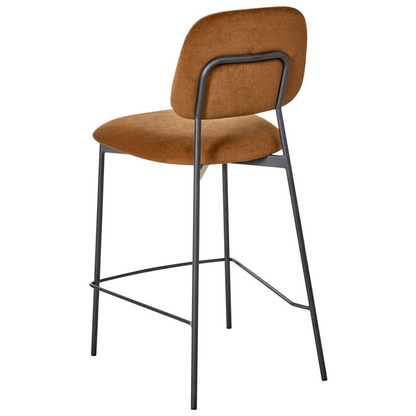 Lux Velvet Bar Chairs Set of 2 Golden Brown Upholstery Black Frame