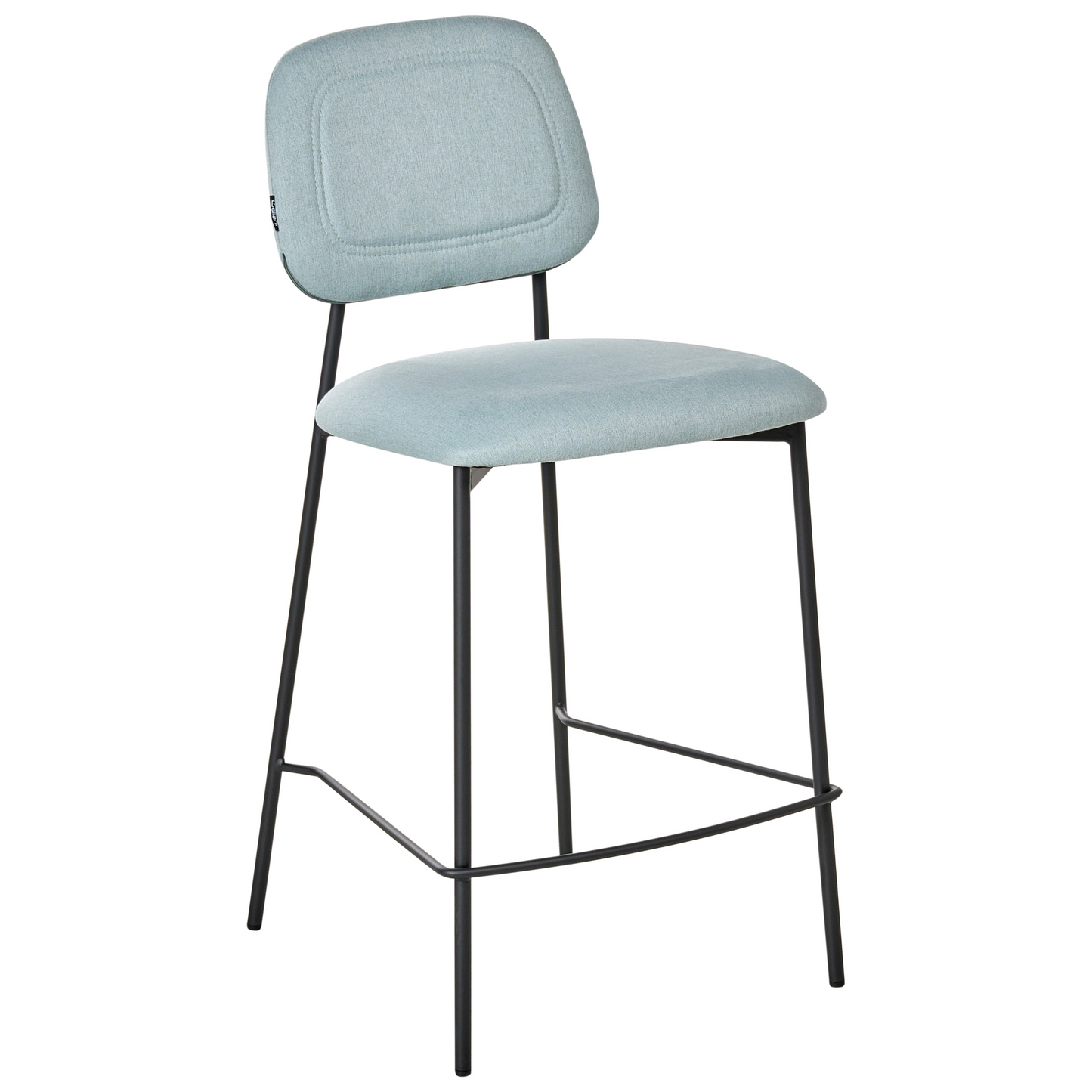 Set of 3  Bar Chairs Light Blue Upholstery Counter Height Black Iron Frame