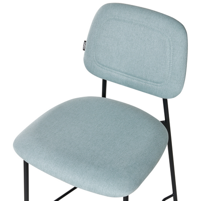 Set of 3  Bar Chairs Light Blue Upholstery Counter Height Black Iron Frame