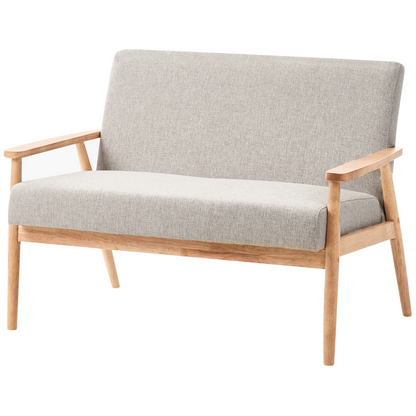 Retro Grey And Light Brown Polyester Sofa With Wooden Frame