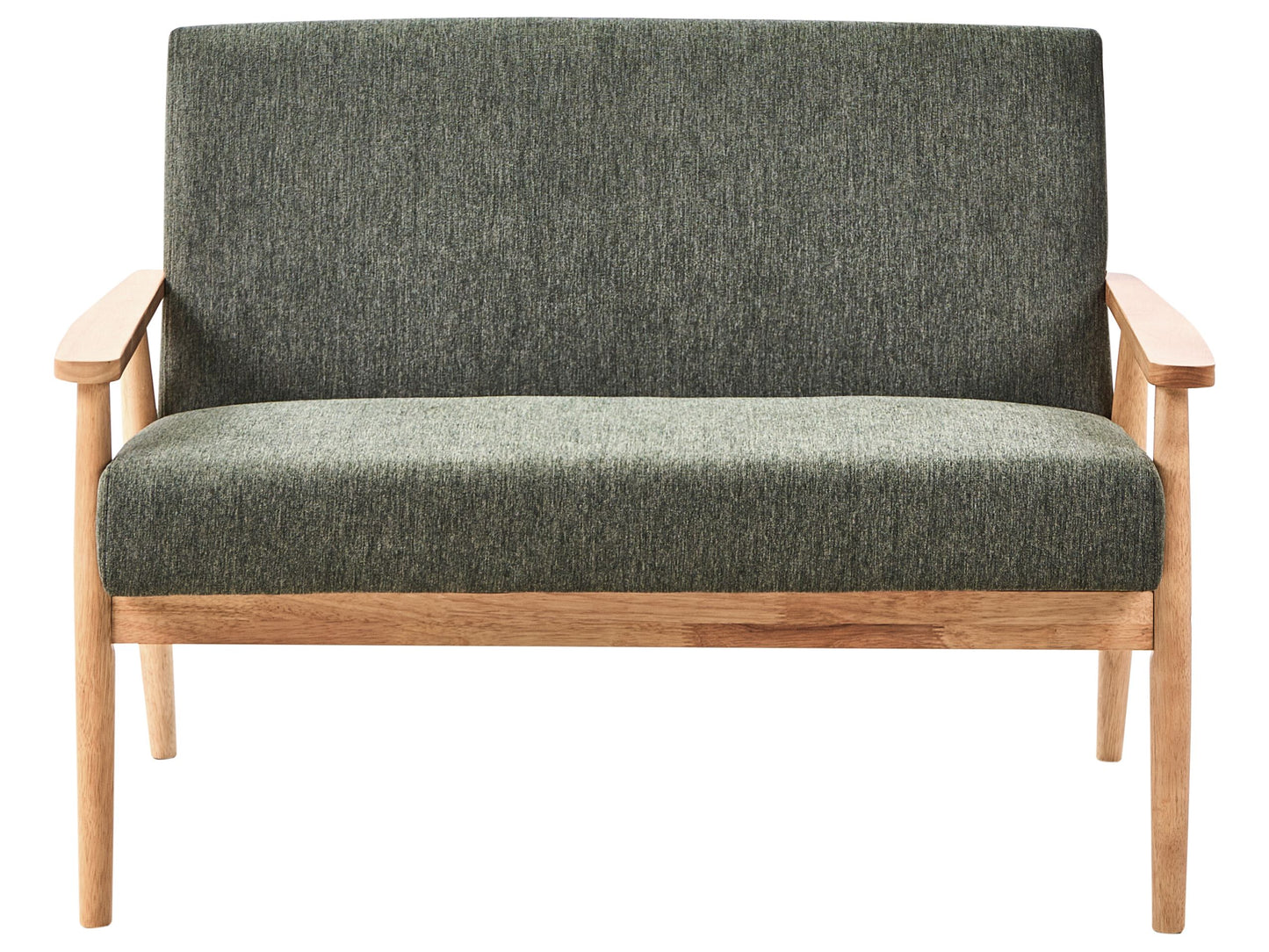 Two Seater Sofa Green And Brown Polyester Retro Wood Frame