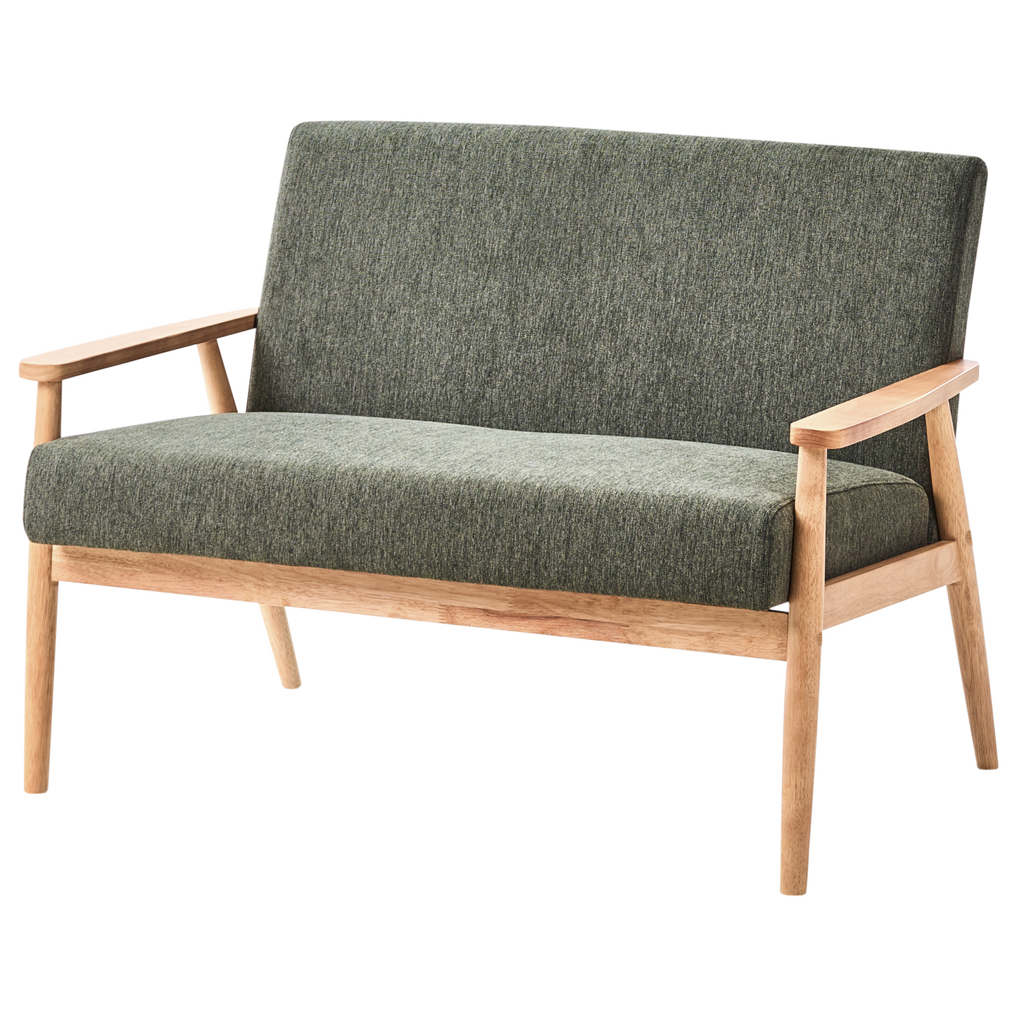 Two Seater Sofa Green And Brown Polyester Retro Wood Frame