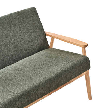 Two Seater Sofa Green And Brown Polyester Retro Wood Frame