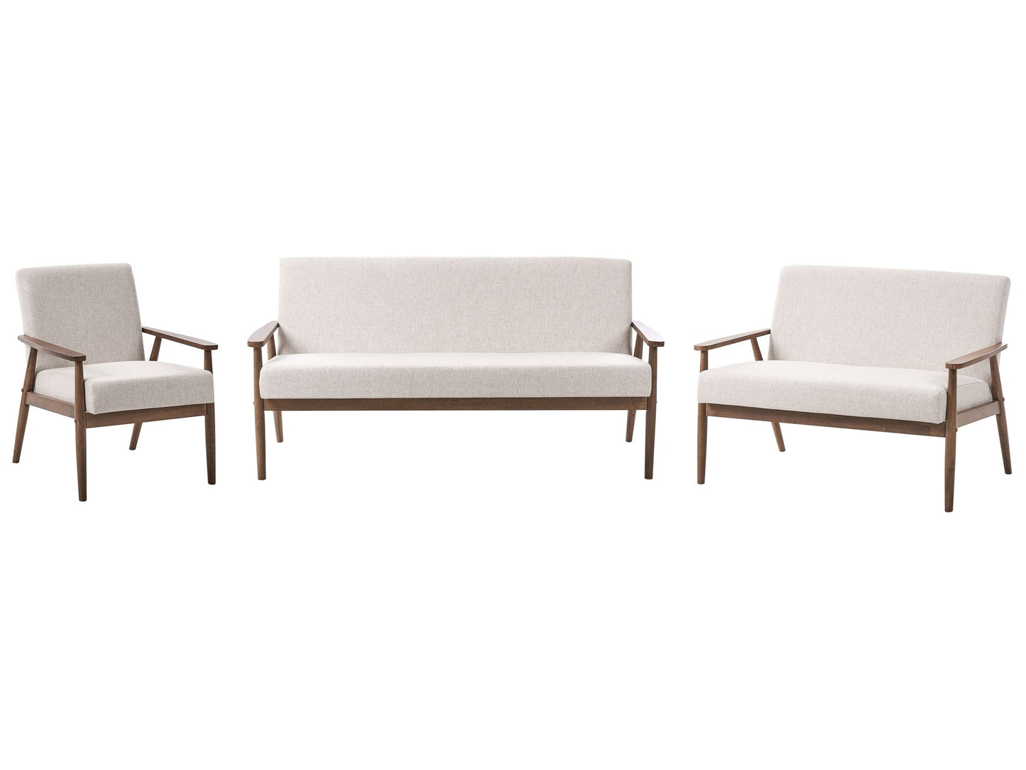 Beige And Dark Brown Living Room Set Three Piece Polyester Upholstery With Retro Wood Frame