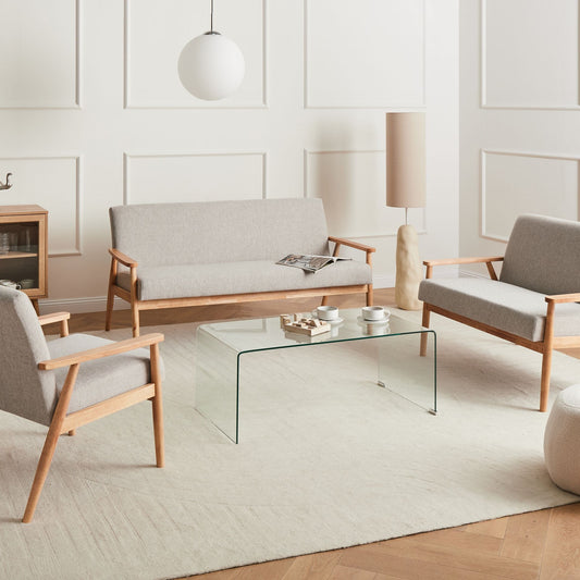 Living Room Set Grey and Light Brown Upholstery Wood Frame