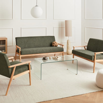 Green And Light Brown Retro Living Room Set With Wood Frame