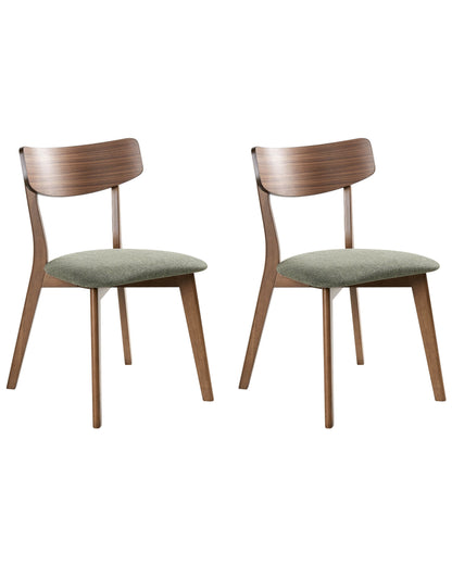 Heritage Retro Dining Chairs Dark Brown Rubberwood Green Fabric