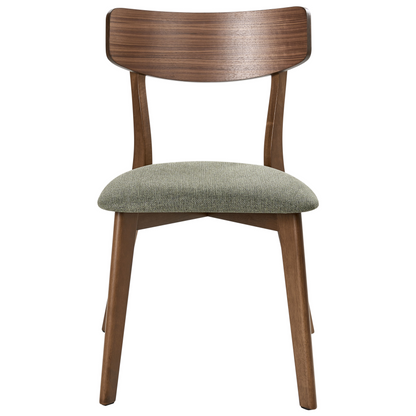 Heritage Retro Dining Chairs Dark Brown Rubberwood Green Fabric