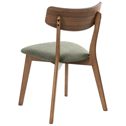 Heritage Retro Dining Chairs Dark Brown Rubberwood Green Fabric