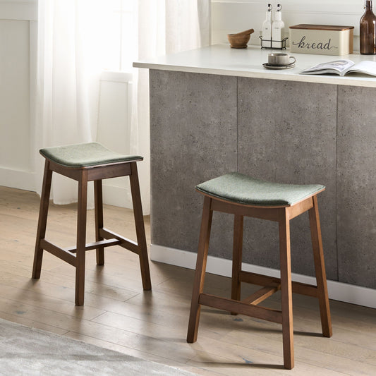 Two Bar Chairs Rubberwood Dark Brown Green Upholstered