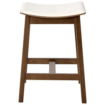 Set Of 2 Bar Chairs Dark Brown And Off White Rubberwood Upholstered Seats