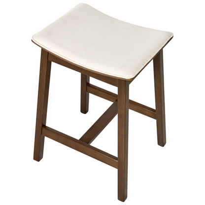 Set Of 2 Bar Chairs Dark Brown And Off White Rubberwood Upholstered Seats