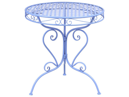 Outdoor Bistro Table Blue Powder Coated Iron With Decorative Scrollwork