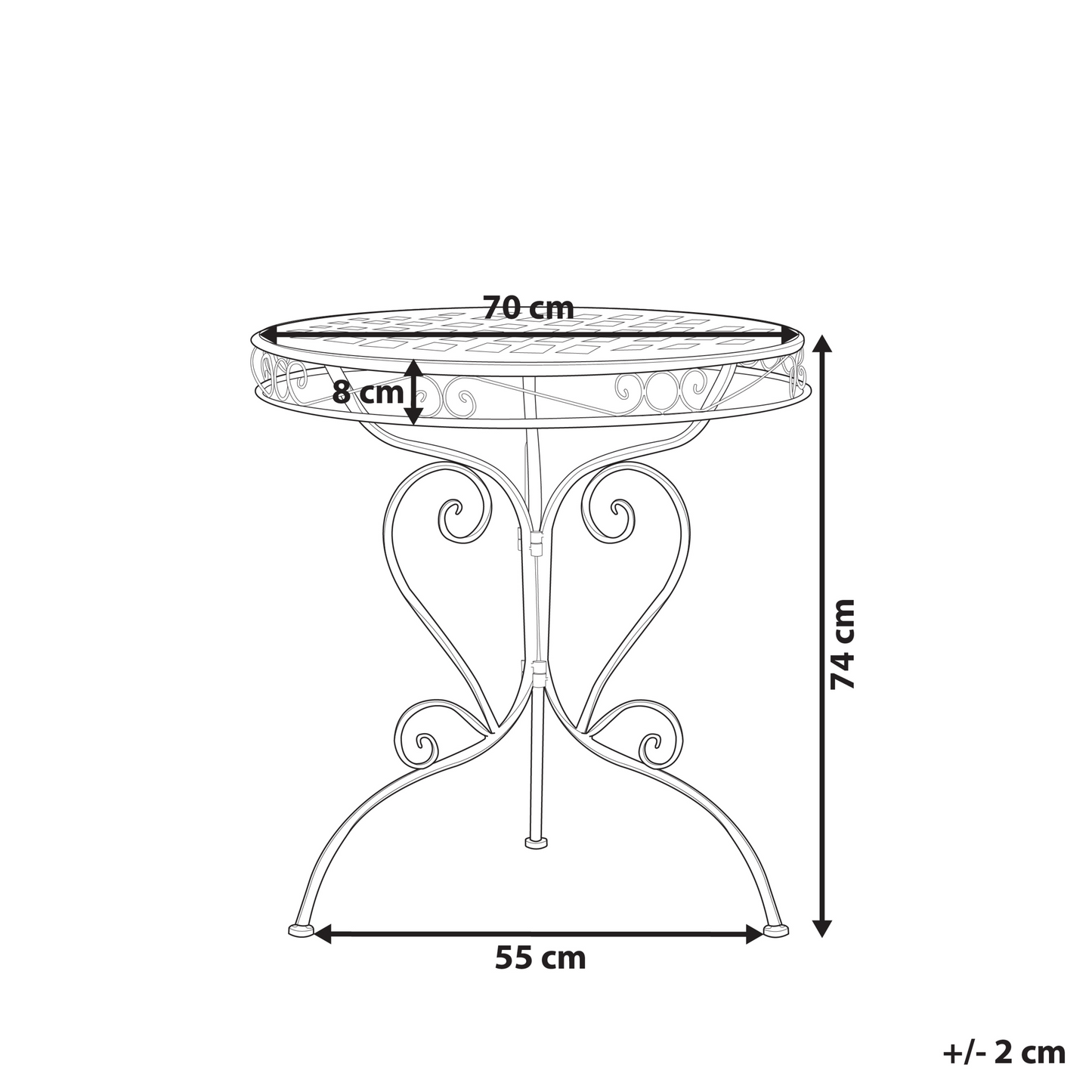 Outdoor Bistro Table Blue Powder Coated Iron With Decorative Scrollwork